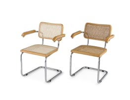 A pair of Italian beech and chromed Cantilever armchairs after a design by Marcel Breuer