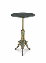 A brass and malachite-mounted marble-topped tripod table, 19th century
