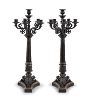 A pair of French black patinated brass candelabra, late 19th century