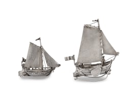 Two Dutch silver miniature model of a boat, J. Verhoogt, Hoorn (1894-1936), 1902, .833 standard