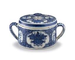 A Dutch Delft blue and white double-handled tureen and cover, 18th century