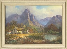 Gabriel de Jongh; Cottage with Mountains Beyond