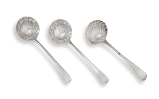 A pair of George III silver 'Old English' pattern sauce ladles, Stephen Adams, London, 1770