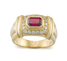 Diamond, verneuil synthetic ruby and 18ct yellow gold ring