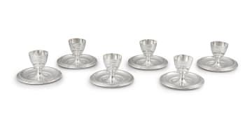 A set of six George VI silver egg cups on stands, Mappin & Webb Ltd, London, 1945