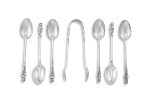 A set of six silver Apostle spoons and tongs, John Round, Sheffield, 1911