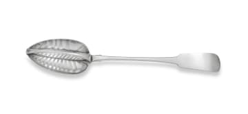 An Irish 'Fiddle' pattern silver dividing straining spoon, John Power, Dublin, 1812