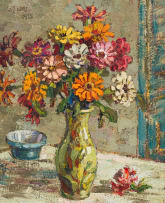 Gregoire Boonzaier; Still Life with Vase of Zinnias