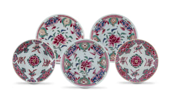 A pair of Chinese famille-rose tea bowls and saucers, Qing Dynasty, Qianlong period, 1736-1795