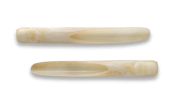 A pair of Chinese ceremonial white jade tea scoops, early 20th century