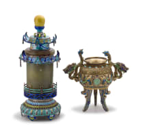 A Chinese enamel and jade-mounted lantern and cover