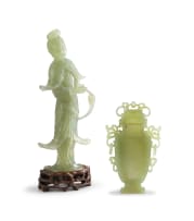 A Chinese celadon jade figure of Guanyin, 20th century