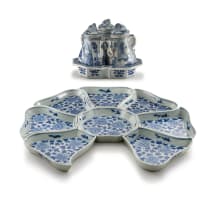 A Chinese Export blue and white condiment set, Qing Dynasty, 18th century