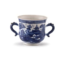 A Chinese soft paste blue and white two-handled loving cup, Qing Dynasty, early 19th century