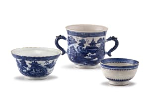 A Chinese soft paste blue and white two-handled loving cup, Qing Dynasty, early 19th century