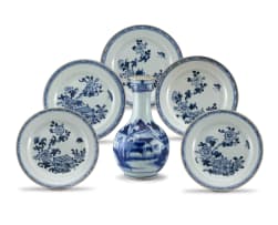 A set of six Chinese blue and white plates, Qing Dynasty, Qianlong period, 1736-1795