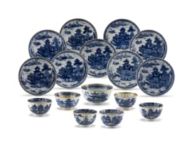 Nine Chinese blue and white saucers, Qing Dynasty, 19th century