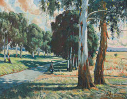 Sydney Carter; Blue Gums and Solitary Figure, Old Pretoria Road