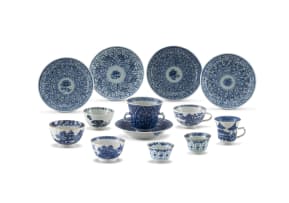 Four Chinese blue and white saucers, Qing Dynasty, 18th/19th century