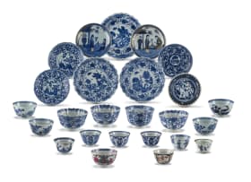 Three Chinese blue and white tea bowls and saucers, Qing Dynasty, Kangxi period, 1662-1772