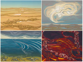Cecil Skotnes; Desert, Storm Warning, The Beach and Veld Fire, four