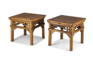 A pair of Chinese hardwood stools, 20th century