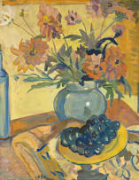 Irma Stern; Still Life with a Vase of Flowers and a Plate of Grapes