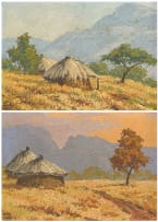 Otto Klar; Landscape with Huts, two
