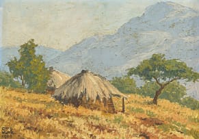 Otto Klar; Landscape with Huts, two