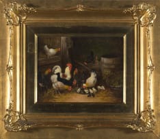 Otto Scheuerer; Chickens in a Barn; Peacock with Chickens, two