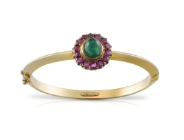 Victorian emerald and amethyst gold bangle, John Brogden