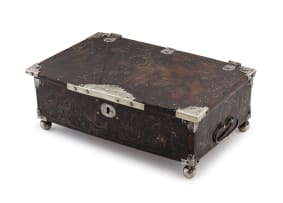 A rare and important Jamaican Colonial engraved tortoiseshell and silver-mounted casket, circa 1680, attributed to Paul Bennett (Fl.1673-92)