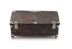 A rare and important Jamaican Colonial engraved tortoiseshell and silver-mounted casket, circa 1680, attributed to Paul Bennett (Fl.1673-92)