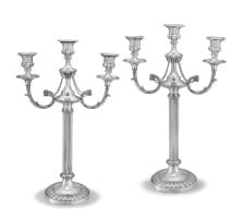 A pair of three-light silver plate candelabra, 19th century, possibly French