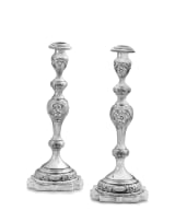 A pair of George V silver Judaica candlesticks, maker’s initials M.S, possibly Morris Salkind, London, 1913