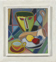 Bettie Cilliers-Barnard; Still Life with Mask, Fruit, Cup and Saucer