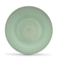 A pair of Chinese celadon-glazed dishes, late Qing Dynasty
