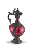 A pink glass pewter-mounted flagon, 19th century