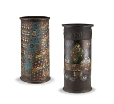 Two Japanese champlevé enamel sleeve vases, Meiji period, 1868-1912