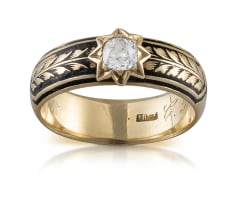Victorian diamond, enamel and gold memorial ring, 1886