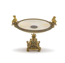 A French champlevé enamel, gilt-metal-mounted alabaster centrepiece, 19th century