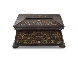 A macassar, abalone, mother-of-pearl and gilt-metal inlaid work box, 19th century