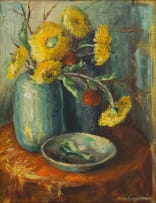 Bettie Cilliers-Barnard; Still Life with Blue Vases and Dish