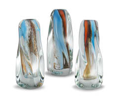David Reade; Orange and Blue Clear Vases, three