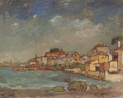 Gregoire Boonzaier; Township, recto; Bay with Houses and Boats, verso