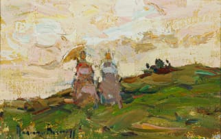 Adriaan Boshoff; Two Women Walking in Landscape