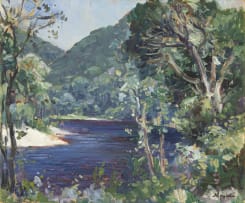 Hugo Naudé; Bosomsoomde Rivier in Suid Kaap Land (Forest Hemmed River in the Southern Cape)