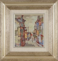 Gregoire Boonzaier; Straatjie met Twee Lamppale en Rooi Dak (Street with Two Lampposts and Red Roof)