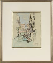 Gregoire Boonzaier; Kanaal met Twee Bote en Rooi Brug, Venesië (Canal with Two Boats and Red Bridge, Venice)