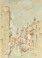 Gregoire Boonzaier; Kanaal met Kerktorinkie, Venesië (Canal and Church Spire, Venice)